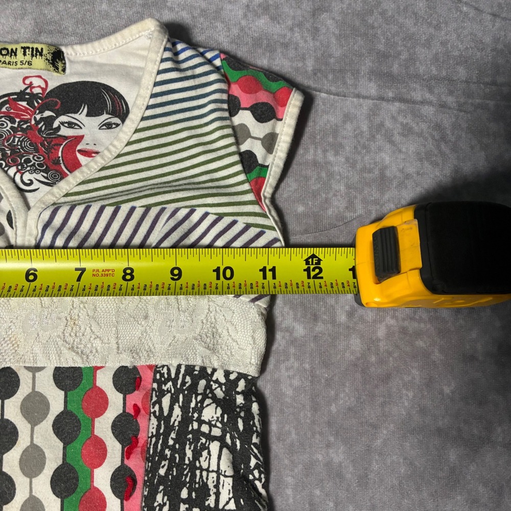 Ton Tin Paris Girls Patchwork Lace Trim Dress Multi Color Graphic Print Size 5/6 - Picture 4 of 6